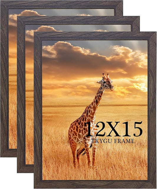 12x15 Picture frame walnut set of 3,Wooden Frame 15x12 Wall Gallery Poster Photo frame with Durable Shatter Resistant Plexiglass for Wall Mounting Family -friend- wedding best gift