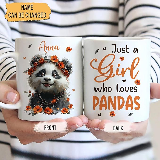 Hyturtle Personalized Cute Panda Coffee Mug - Just A Girl Who Loves Pandas - Animal Lover Gift for Women - Birthday - Custom Ceramic Cup 11oz - 15oz