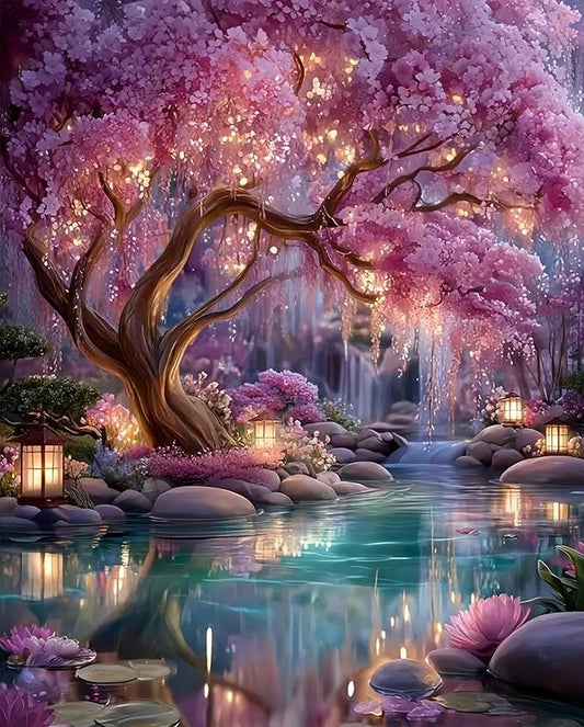 Diamond Paintings Kits for Beginners,Full Round Drill Diamond Arts Kits for Adults,Glowing Dream Forest Paint by Diamond,5D DIY Diamond Painting Dot Gem Art, for Home Wall Decor 13.8x13.8 Inch