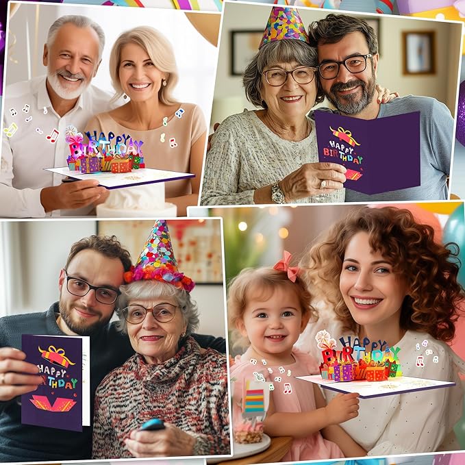 GREETING ART 3D Pop Up Birthday Cards, Light and Music Happy Birthday Card, Musical & LED Lights Birthday Cards for Women Men Kids