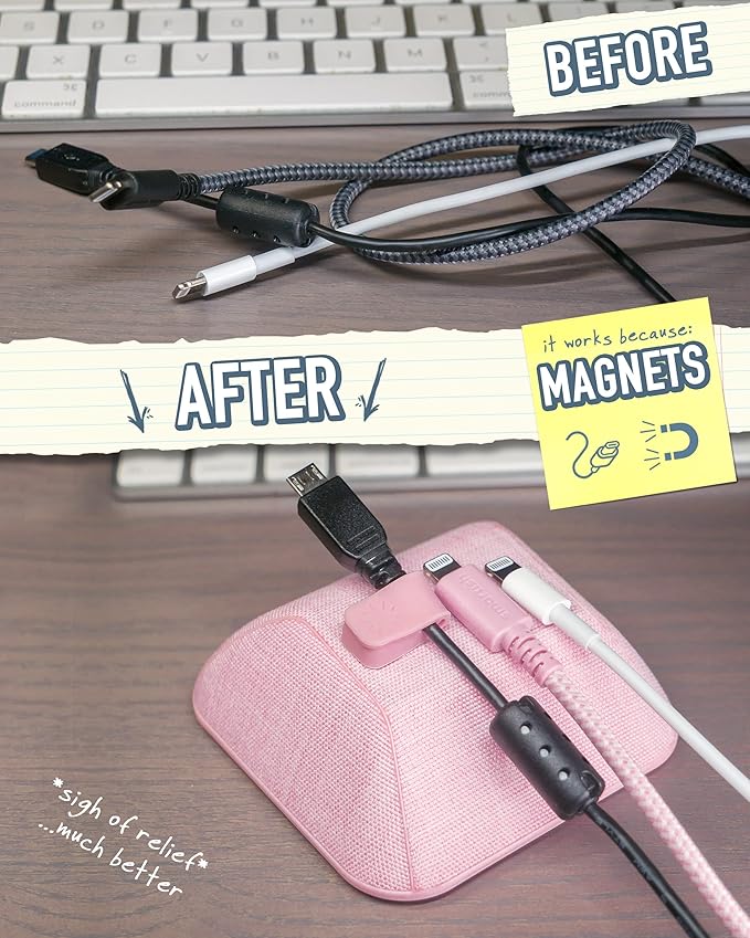 Smartish® Magnetic Cord Holder - Cable Wrangler Organizer with Magnet Clips for Charger Management on Desktop, Nightstand, or Side Table for All Cables, USB-C, Lightning Cables - I'm Blushing