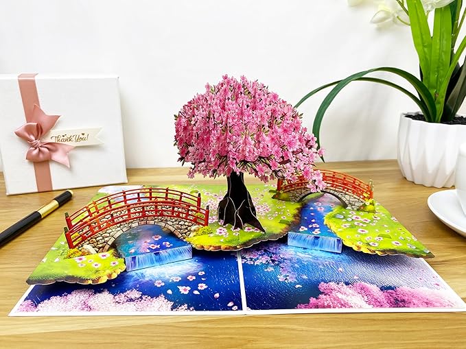 3D Pop Up Greeting Card – Handmade Cherry Blossom Tree Card for Spring, Birthday, Mother's Day, Wedding – Laser Cut Sakura Card with Envelope – Unique Floral Gift for Women, Friends, Family
