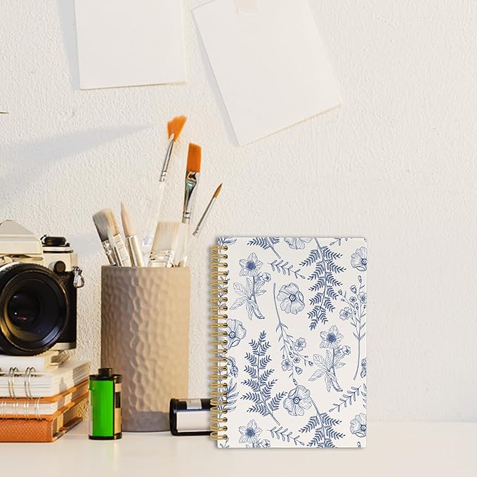 Vintage Flower Journal Notebook - Aesthetic Botanical Floral Notebooks College Ruled for Work School, Gifts for Women Coworker, Office Supplies, Hardcover Spiral Notebook 5.5"x8.3"