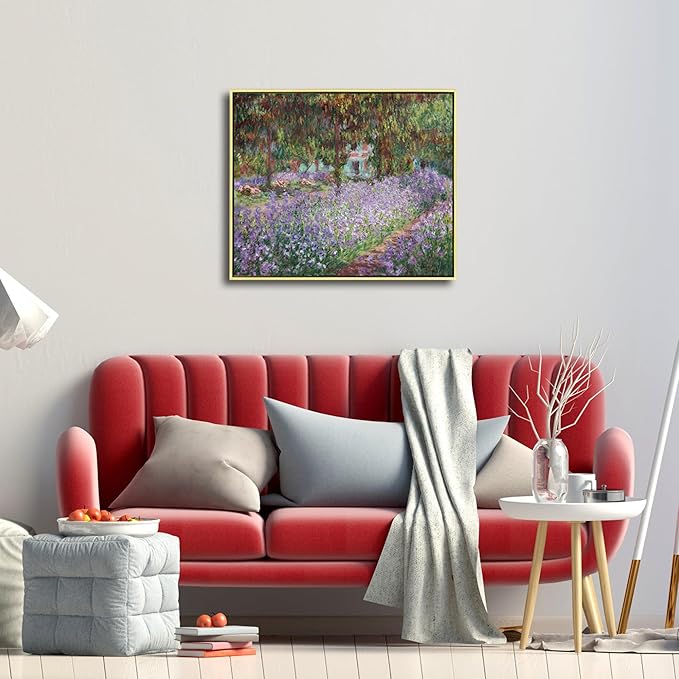 Wieco Art Framed Canvas Print Wall Art Irises in Monet's Garden,1900 by Claude Monet Impressionism Art Print Picture Artwork for Living Room Bedroom Home Kitchen Decorations