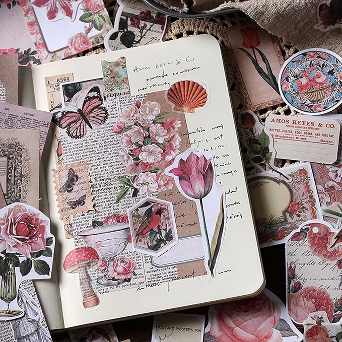 200PCS Vintage Scrapbooking Supplies Kit for Journaling, Scrapbook Sticker Paper Pack for for Bullet Journals Junk Journal Planners Aesthetic Cottagecore Room Decor Wall Art Collage Album