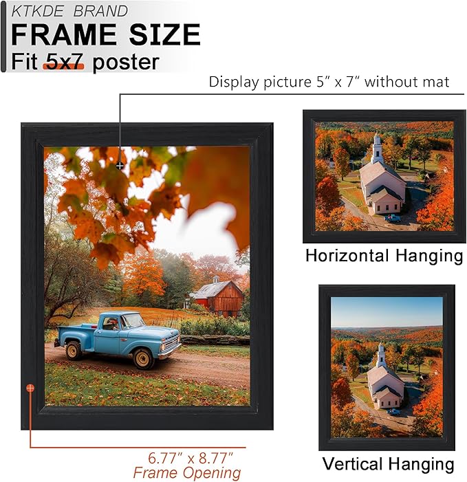 KTKDE 5x7 Picture Frame Set of 5, Wooden frames Black, Vertical & Horizontal Wall Hanging for Wall or Tapletop Display,Studio Gallery Photo Frame for Photos, Posters & Art Prints