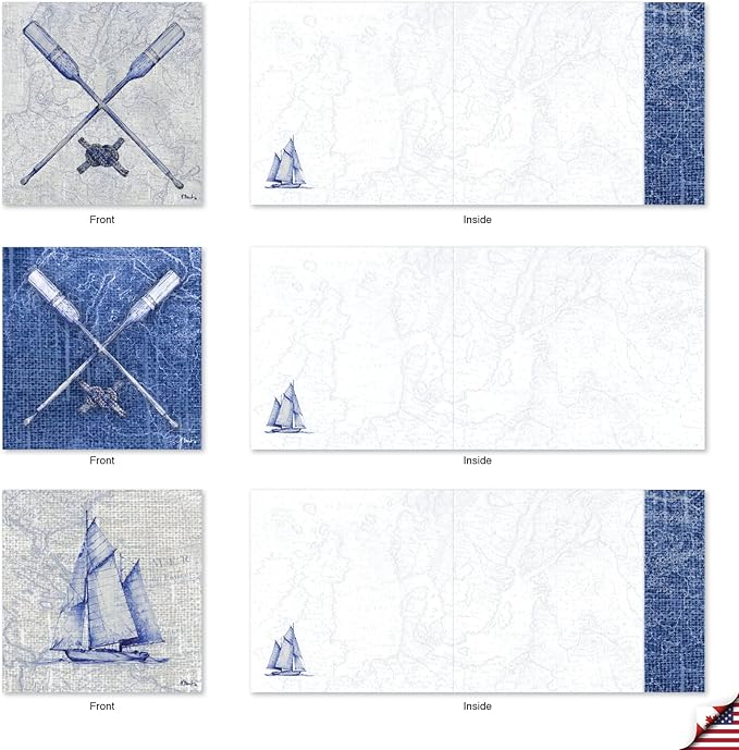 The Best Card Company - 10 All Occasion Blank Cards (4 x 5.12 Inch) - Nautical, Ocean, Sea Life Assortment of Notecards - Nautical World AMQ6671OCB-B1x10