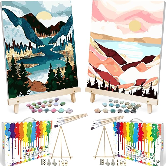 BAISITE Paint by Numbers Kit for Adults Beginners,12" Wx16 L 2 Pack Canvas for Painting Kits for Adults in Colorful Box 1112 Already Framed