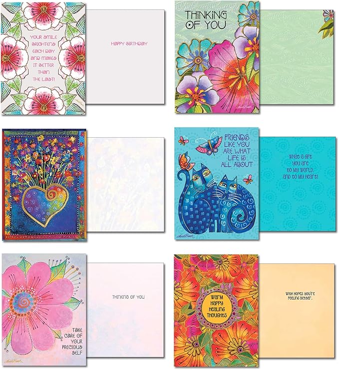Leanin' Tree The Brilliant Colors of Laurel Burch Greeting Cards Assortment Box, Made In USA, 20 Assorted Cards with Envelopes All Occasion, Cute Stationery Set for Women with Bright Stunning Artwork