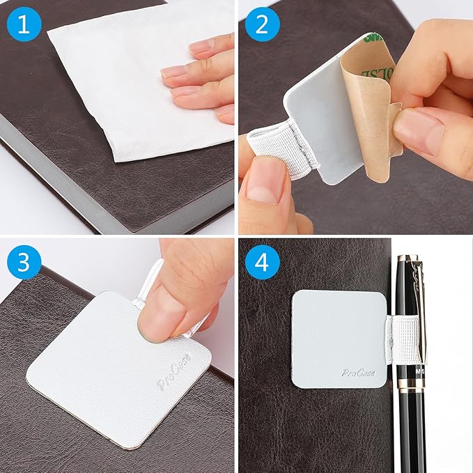 ProCase (5 Pack) Pen Loop Holder for Notebooks Journals Planners Tablet Case, Self Adhesive Leather Pencil Holder with Elastic Loop for Pens, Apple Pencil, Stylus Pen -Silver