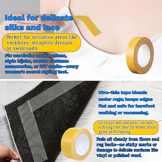 Double Sided Fabric Tape Heavy Duty Mounting Tape 1"/2“ x 50FT Resistente Clear Super Stick Tape with Fiberglass Mesh High Tack Strong Adhesive for Clothes Carpet Arts