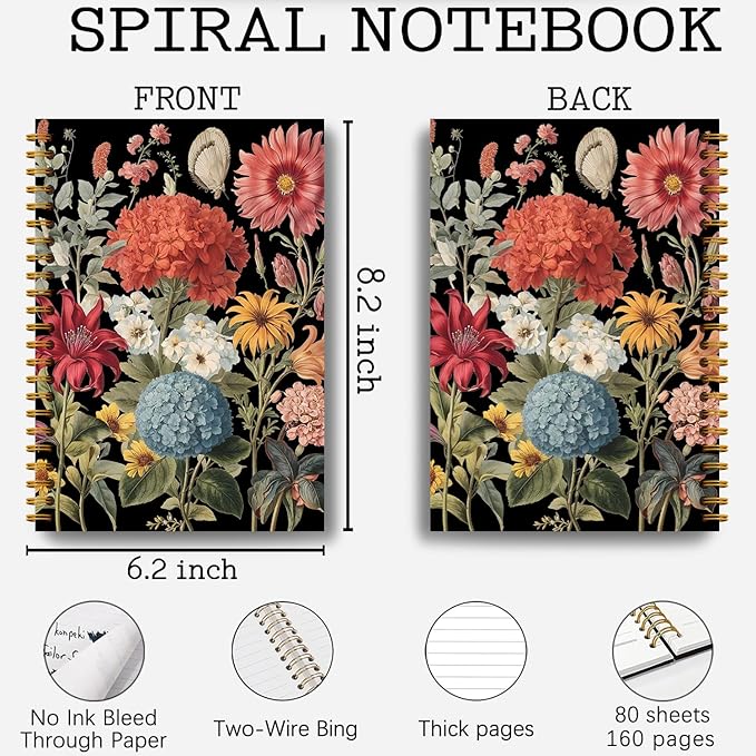Vintage Floral Botanical Notebook, Watercolor Wildflower Floral Journals for Women, Plant Journal, Aesthetic Notebooks, Spiral Notebook Journal 5.5x8.3 Inch
