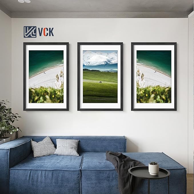 VCK 24x36 Picture Frames Black Set of 5, Wide Border Wood, Display 20x30 Photo with Mat or 24 x 36 without, for Home, Office, Gallery, Woodgrain Series, Wall Hanging