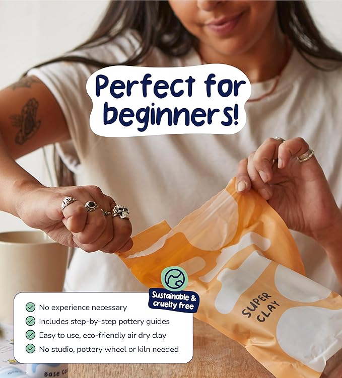 Pott'd Air Dry Clay for Adults. Beginners Home Pottery Kit for Adults. DIY Craft Kit for Adult. Includes: Air-Dry Clay for Adult, Tools, Paints, Brushes, Sealant, How-to-Guides