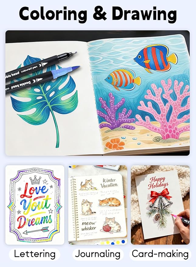 80 Colors Dual Tip Brush Pens, Fine Felt Tip and Brush Tips Colored Pens for Adults and Kids, Coloring Markers for Coloring Book Bullet Journaling Note Taking Hand Lettering