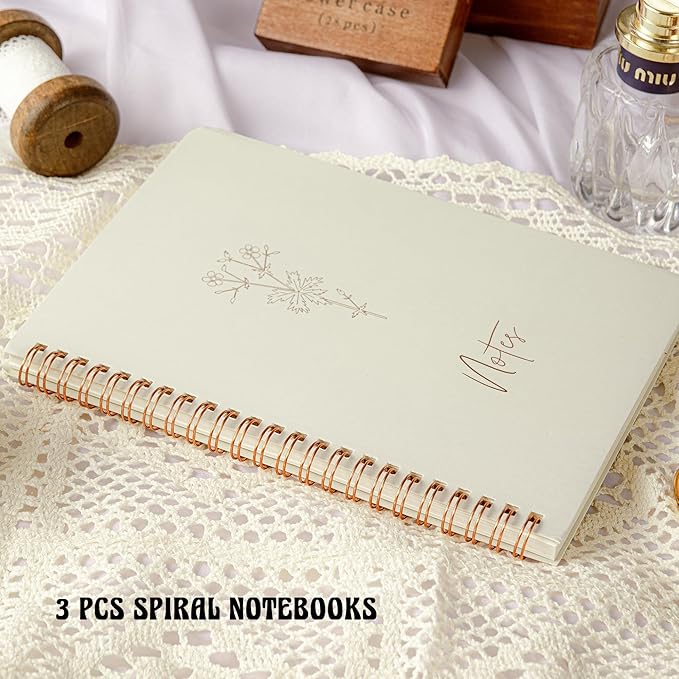 3 Pcs Spiral Notebooks For Women - Aesthetic College Ruled Journal/Notebook with Large Pockets & 7mm 60 Sheets Lined Pages - for School and Office Supplies（A5, 5.7" x 8.3"）