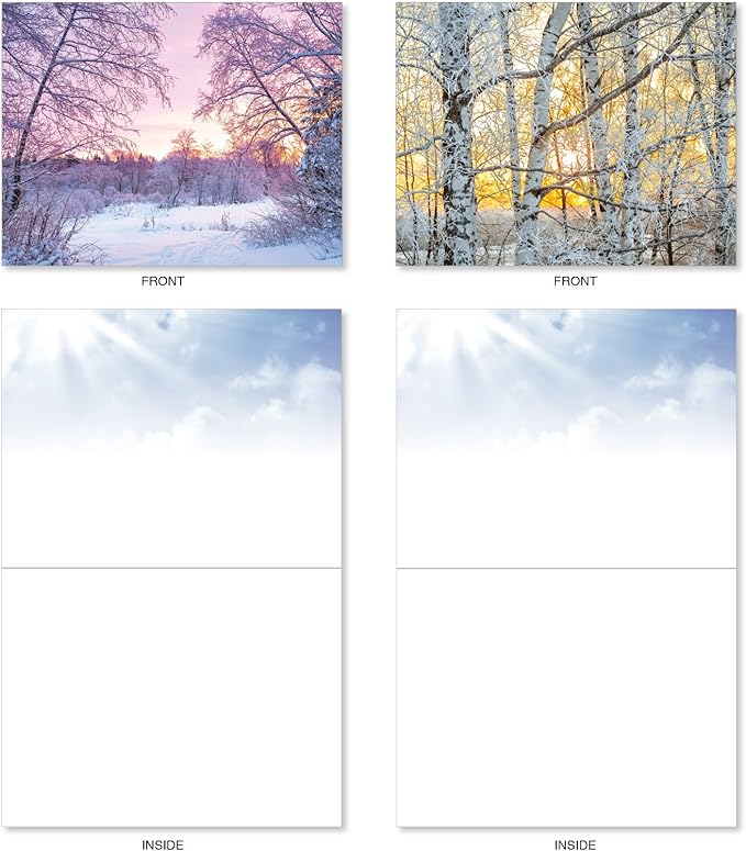 The Best Card Company - 20 Landscape Nature Note Cards Blank (4 x 5.12 Inch) (10 Designs, 2 Each) - Winter Sunrise AM6655OCB-B2x10