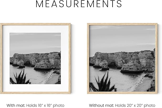 HAUS AND HUES Beige Oak Wood 20x20 Picture Frame Matted to 16x16 - Square Frame with Plexiglass, Elegant Frame for Wall Display (20x20 in, Beige, Set of 1)