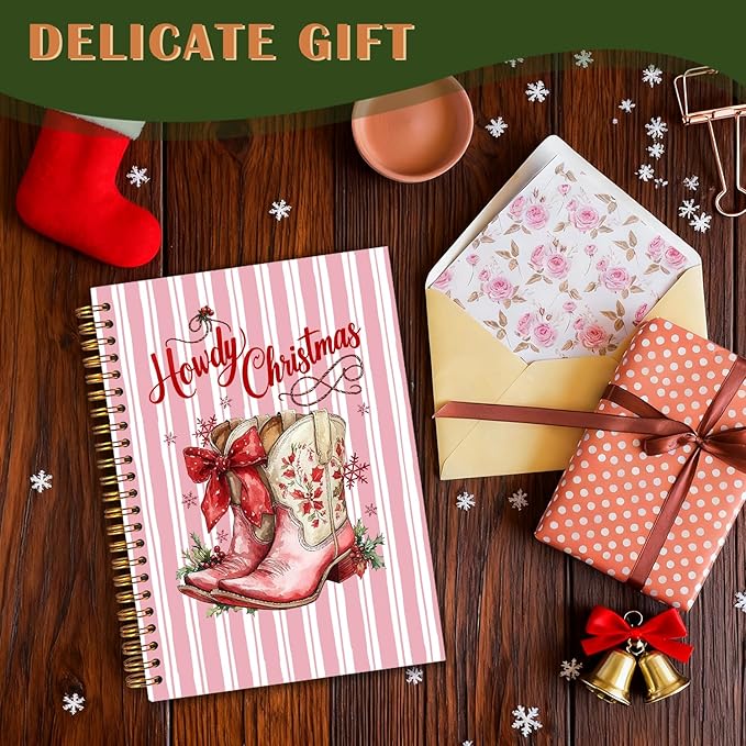 Exqcom Western Christmas Cowgirl Boots Spiral Notebook Gifts, Coquette Red Bow Western Journal for Women, Christmas Aesthetic Hardcover Notebook Journal Office School Supplies, 5.5x8.3 Inch