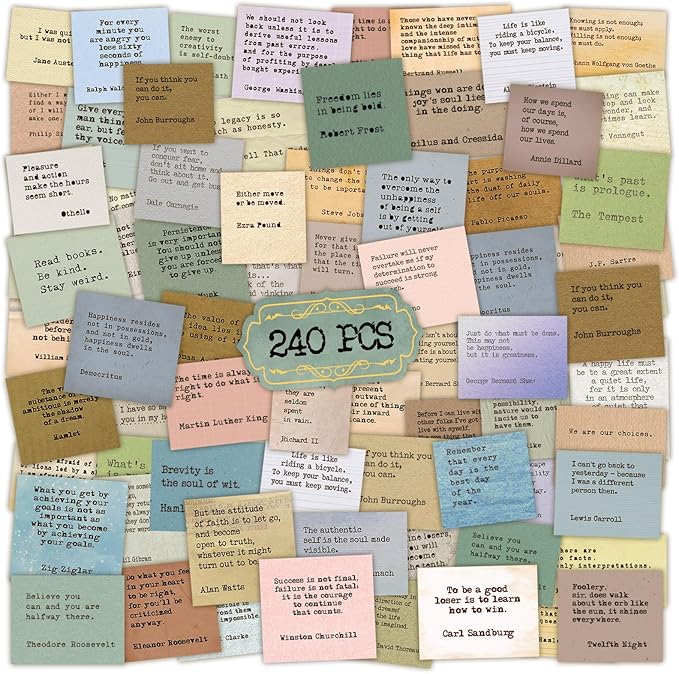240PCS Vintage Motivational Quote Stickers, Typewriter Style Scrapbook Stickers, Famous Words Literary Inspirational Journaling Sticker Planner Bullet Journal Supplies