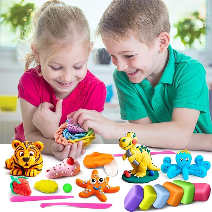 Air Dry Clay 24 Colors, Modeling Magic Clay Set with 5 Sculpting Tools, Gift for Ages 3-12 Boys and Girls