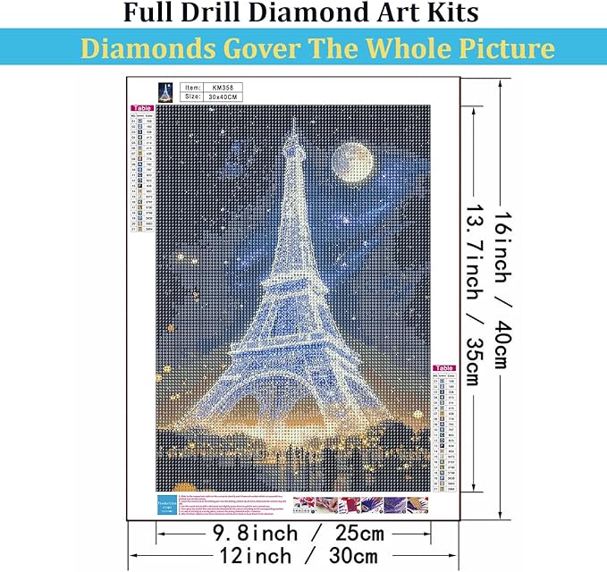 Mosaflare 5D Diamond Painting Kits for Beginners, Eiffel Tower Diamond Art Kits for Adults, DIY Landscape Full Round Drill Paint by Diamonds Dot Gem Art for Adults, Home Wall Decor 12x16 Inch