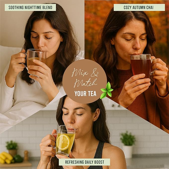 Loose Leaf Tea Sampler Gift Set Box – 8 Unique Flavors with Stainless Steel Infuser | Vanilla Chai, Jasmine, Lemon Honey & More | Tea Gift Set for Women and Men - Set of 9