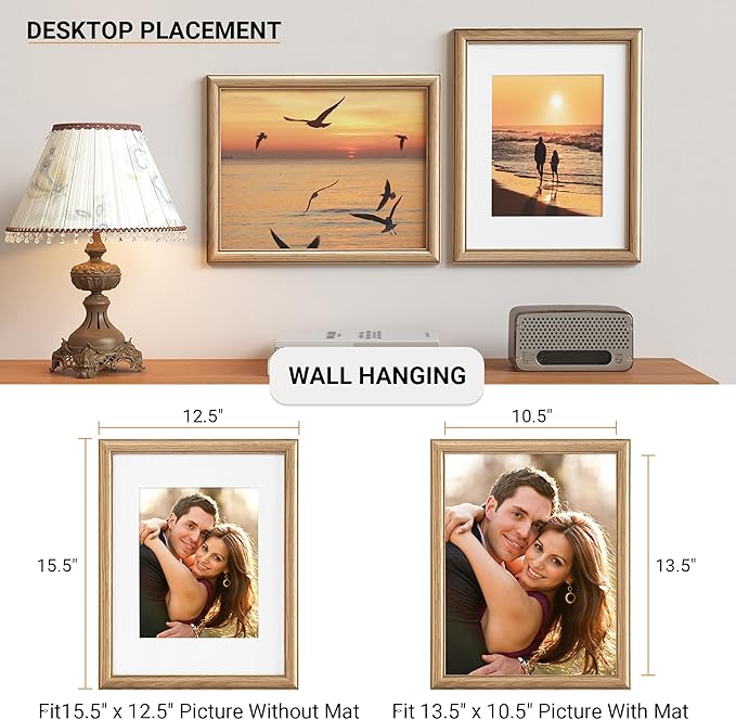 Heimlove 11x14 Picture Frame,11 x 14 Solid White Oak Photo Frame Matted to 8x10 with Tempered Glass,11"x14" Handcrafted wood Frame,Vertical or Horizontal Wall Hanging,Art Photo and Prints,1 Pack