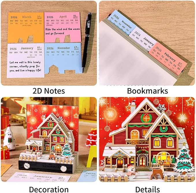 3D Art Calendar 2026,3D Memo Pad Creative Time Piece Calendar,Creative Non Stick Sticky Note,3D Memo Pad Art Notepad,Exquisite Paper Sculpture Gifts,Desktop Decoration Crafts