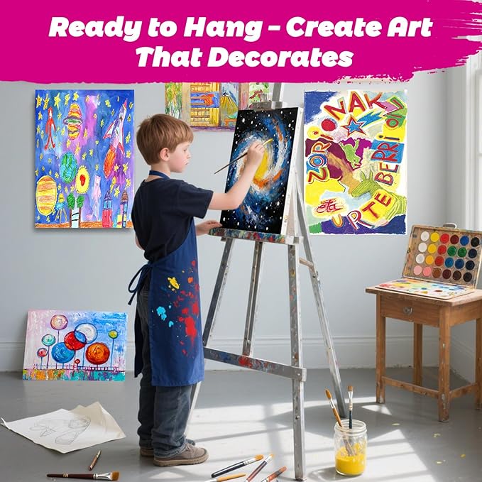24-Pack Stretched Canvas for Painting, 6 Sizes 4"x4" to 16"x20" Canvas, 12 oz Double Primed 100% Cotton Black Canvas, Reinforced Wood Frame, Perfect for Oil, Acrylic & Mixed Media Artists