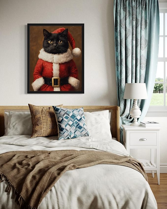 Santa Claus Cat Art Poster Print, Cat Kitten Painting Humor Portrait Pet Artwork Decor Gallery A8 (Santa Claus Cat, 8 x 10 inches, Unframed)
