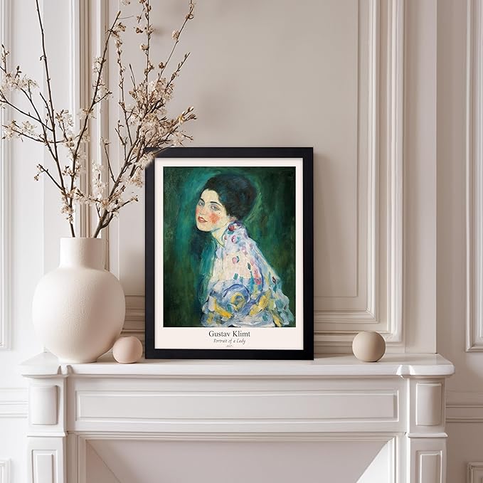 Poster Master Vintage Gustav Klimt Poster - Retro Portrait of a Lady Print - Expressionism Art - Woman Art - Classic Painting - Aesthetic Art - Living Room or Office Decor - 8x10 Black Framed
