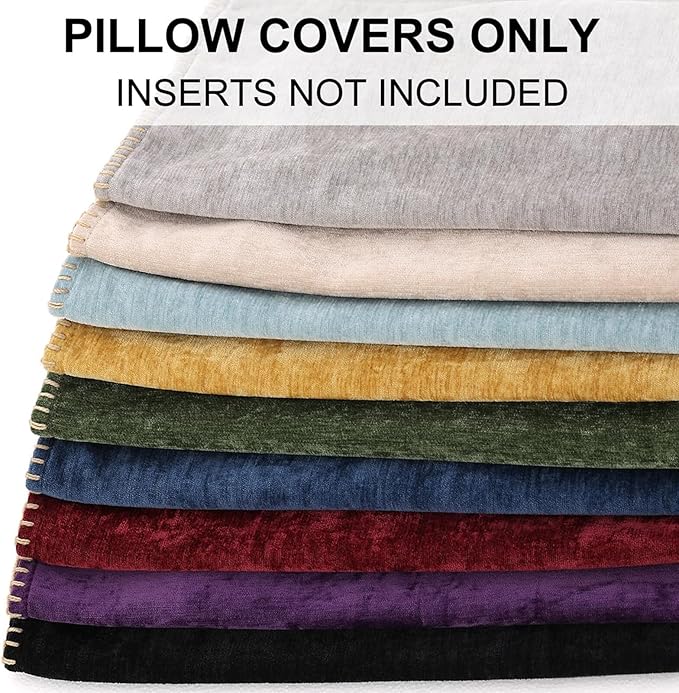 decorUhome Spring Chenille Soft Throw Pillow Covers 16x16 Set of 2, Farmhouse Velvet Neutral Decorative Pillow Covers with Stitched Edge for Couch Sofa Bed Home Decor, Neutral Gray