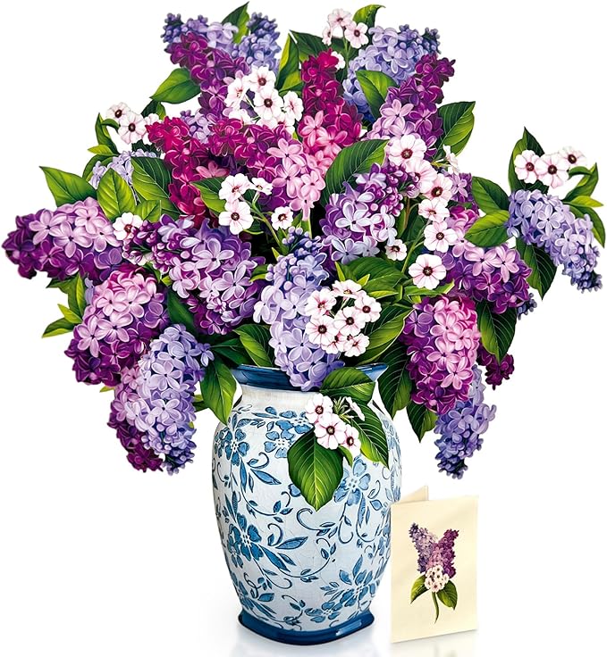 Freshcut Paper Pop Up Cards, Grande Garden Lilacs, 18 Inch Life Sized Forever Flower Bouquet 3D Popup Greeting Card, Birthday Cards, Thank You Card, Blank Notecard & Envelope