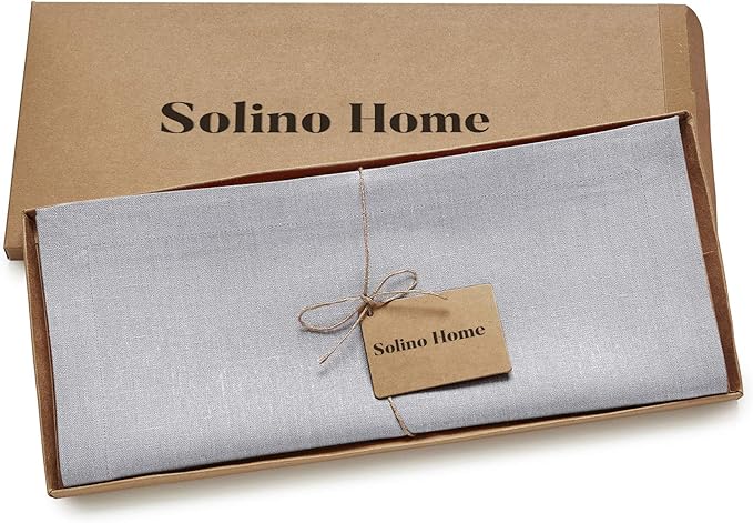 Solino Home Linen Light Grey Table Runner 48 Inches - 100% Pure Linen Small Table Runner 14 x 48 Inch Ideal for Dresser and Coffee Tables, Spring - Diana Medium Weight