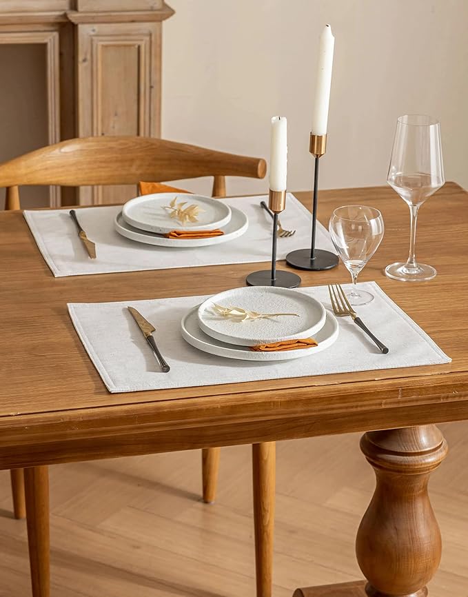 Cloth Dining Table Mats for 6 Machine Washable Cream Water Repellent Plate Placemats Dining Room Table Decorations 12x18 Inch