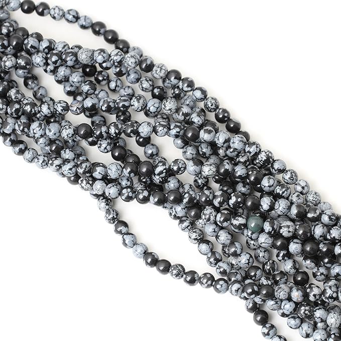 60PCS 6mm Natural Black Snowflake Obsidian Gemstone Round Loose Beads Stone Beads for Jewelry Making DIY Findings 1 Strand 15"