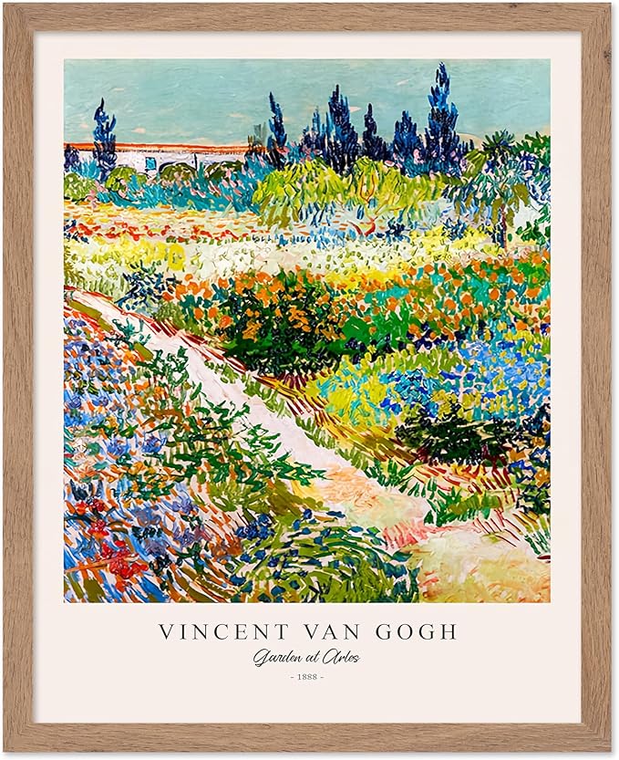 Monem Art Vintage Van Gogh Poster - Retro Impressionism Print - Garden at Arles, Colorful, Aesthetic, Beautiful - Gift for Artist, Friend - Wall Decor for Home, Office, 8x10 Beige Framed