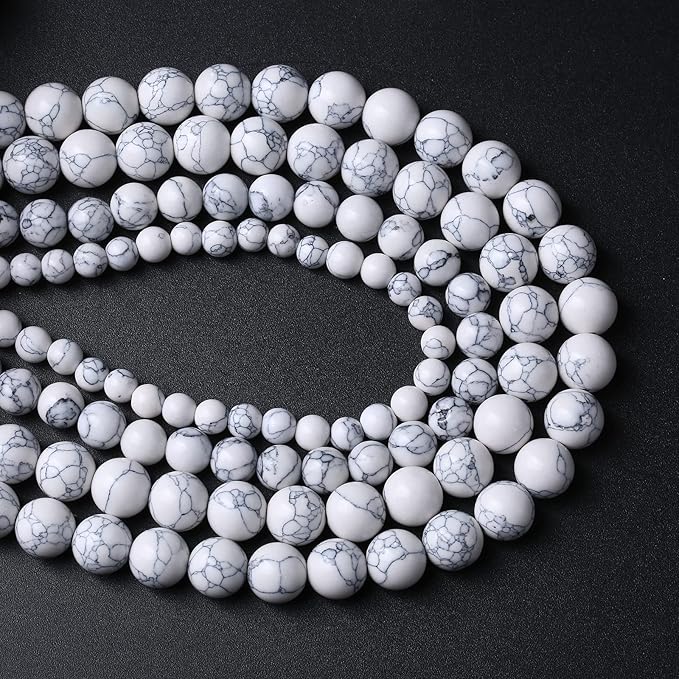 32pcs 12mm Natural Stone Beads White Turquoise Gemstone Round Loose Beads for Jewelry Making Crystal Energy Stone Healing Power DIY Bracelets (12mm, White Turquoise)