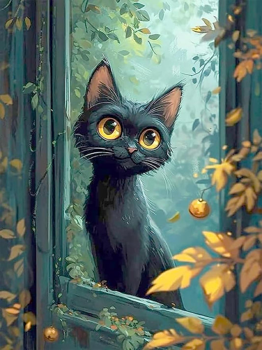 mrpwnle Black Cat Diamond Art Kits for Adults, Cat Diamond Painting Kits for Adults Beginners, 5D Diamonds Paintings Round Full Drill Gem Art Kit, Home Wall Decor Gifts 12x16inch