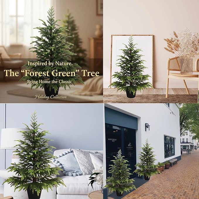 2Packs 3FT Artificial Christmas Tree Realistic Potted Small Xmas Tree for Tabletop Decor Norfolk Soft Touch Leaves with Black Pot, Perfect for Home Office Holiday Party Decorations
