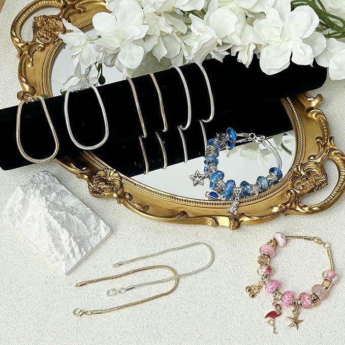 Exway 10 Pcs Snake Charm Bracelet Chain 8.0 Inch Gold and Silver Charm Bracelet Kit Snake Chain Bracelets Chain for Christmas DIY Women Jewelry Making Gifts