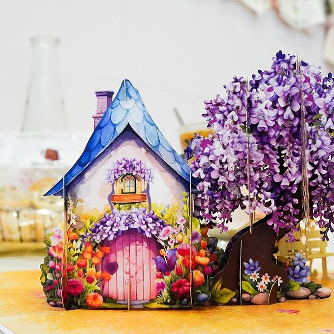CUTE POPUP - Romantic Couple with Flowering Wisteria Design 3D popup card for Birthday, Valentine, Wedding, Anniversary Handmade gift for Girlfriend, Wife or Couple