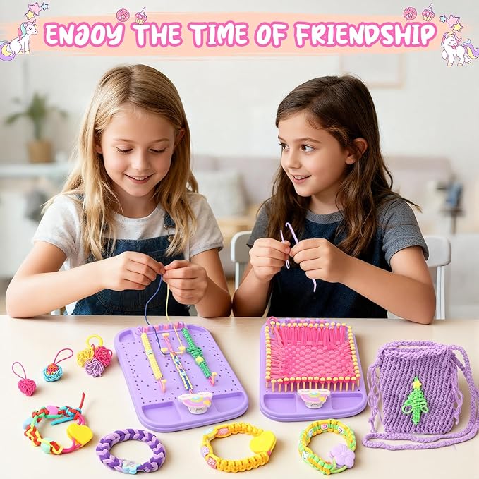 Friendship Bracelet Making Kit & DIY Weaving Loom, 500+ Colorful Ropes, Bands & Beads, Creative Arts and Crafts Gift for Girls Ages 6–12, Ideal Christmas Gifts for Girls Ages 5 6 7 8-12 Pink