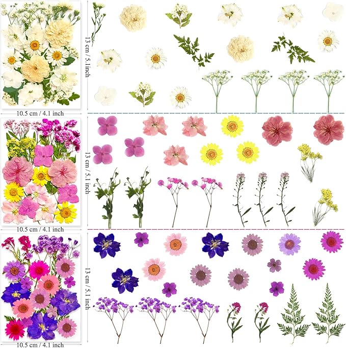 126 Pcs Pressed Dried Flowers for Resin Molds, Real Natural Flowers Leaves Bulk for DIY Art Nail Crafts, Jewelry, Candle, Soap Making