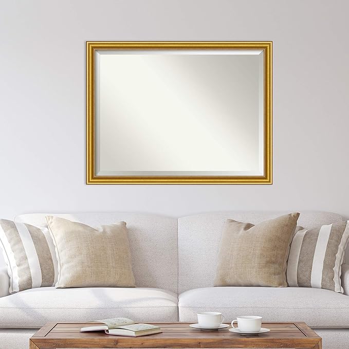 Amanti Art Gold Wall Mirror 34x44 Townhouse Gold Rectangle Bathroom Mirror for Wall Decor Living Room, X-Large Traditional Wood Frame, Hangs Horizonally and Vertically, Bathroom Decor, Beveled Edge