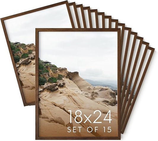 HAUS AND HUES 18x24 Walnut Oak Frame Set of 15 - Bulk Wooden Poster Holders, Rustic Gallery Pack