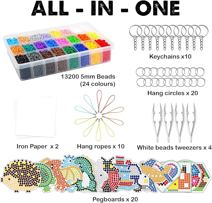 FUNZBO 13200 5mm Fuse Beads Kit - Christmas Fuse Beads Set with 20 pcs Special Shaped Pegboards, Home School Arts and Crafts Supplies for Kids, Christmas Gifts for Girls and Boys Age 5+ Years Old
