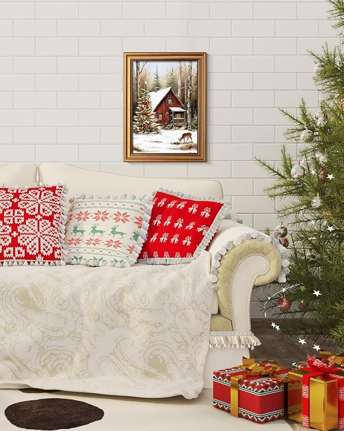Bzstyleart Vintage Wall Art Decor for Home Decor,Framed Farmhouse Christmas Decor Indoor,Winter Farmhouse Wall Art Christmas Bathroom Decoration,12 x 16 Inch