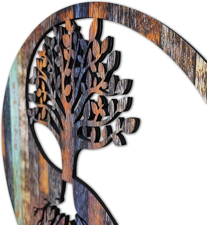 Venovez Wood Wall Art, Yinyang Life Tree, Nautical Wall Decor, 20x20in, Unique Gift
